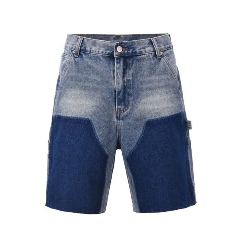 Retro Washed Denim Shorts Men's Straight Fold Jeans Shorts Streetwear Hip Hop Cowboy