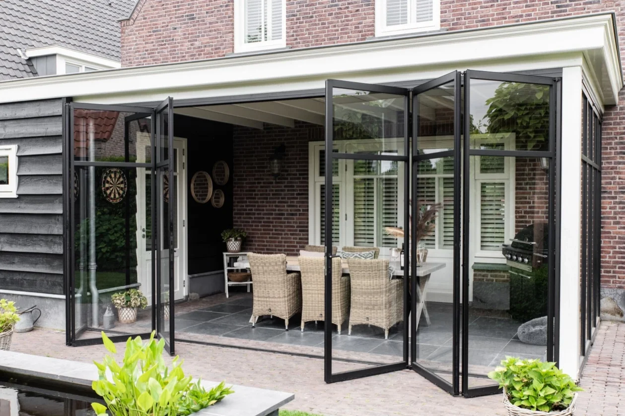 DN Villa Thermal Break Aluminum Glass Door Double Glazed Metal Narrow Frame Patio Bifold Door Accordion Type Folding