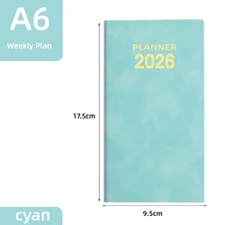 Compact 2026 Pocket Planner - A6 Weekly, Monthly & Daily Time Management Journal with Colorful Art Stationery Design - A6 (Cyan Plan)