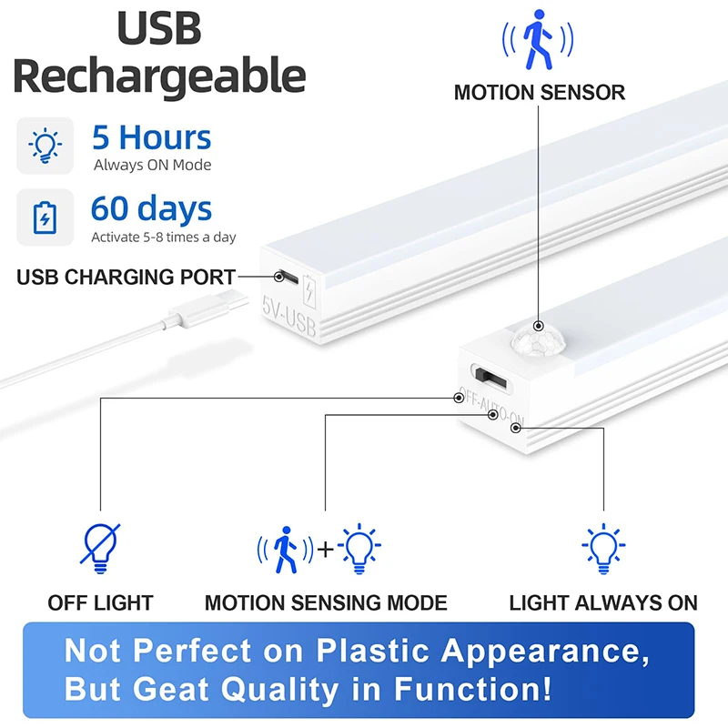 IRALAN Modern LED Bar Lights USB Motion Sensor Dimmable Detector Night Light Portable Induction Cabinet Lamp for Kitchen Room 4