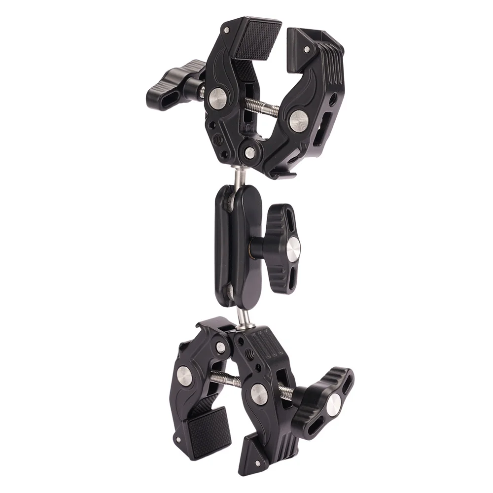 2024 New Aluminum Double Super Clamp Magic Arm Clip with 1/4 Cold shoe 360 Dual-Head Super Clamp for Umbrella Monitor LED Light