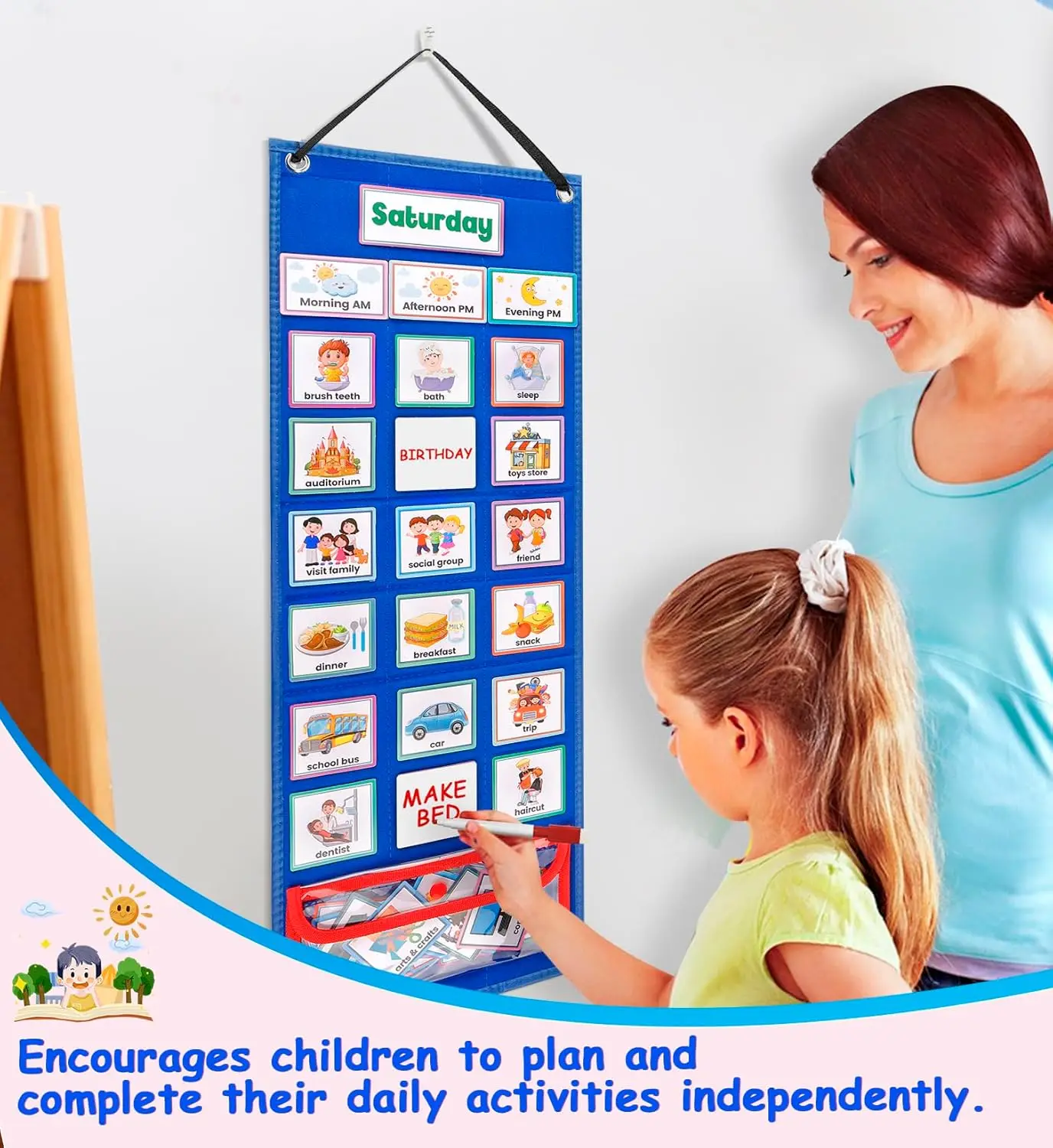 Educational Toys Kids Visual Schedule Calendar Chart 2 in 1 Autism Daily Chore Routine Chart Schedule Plan Learning Board Game For Toddler Gift