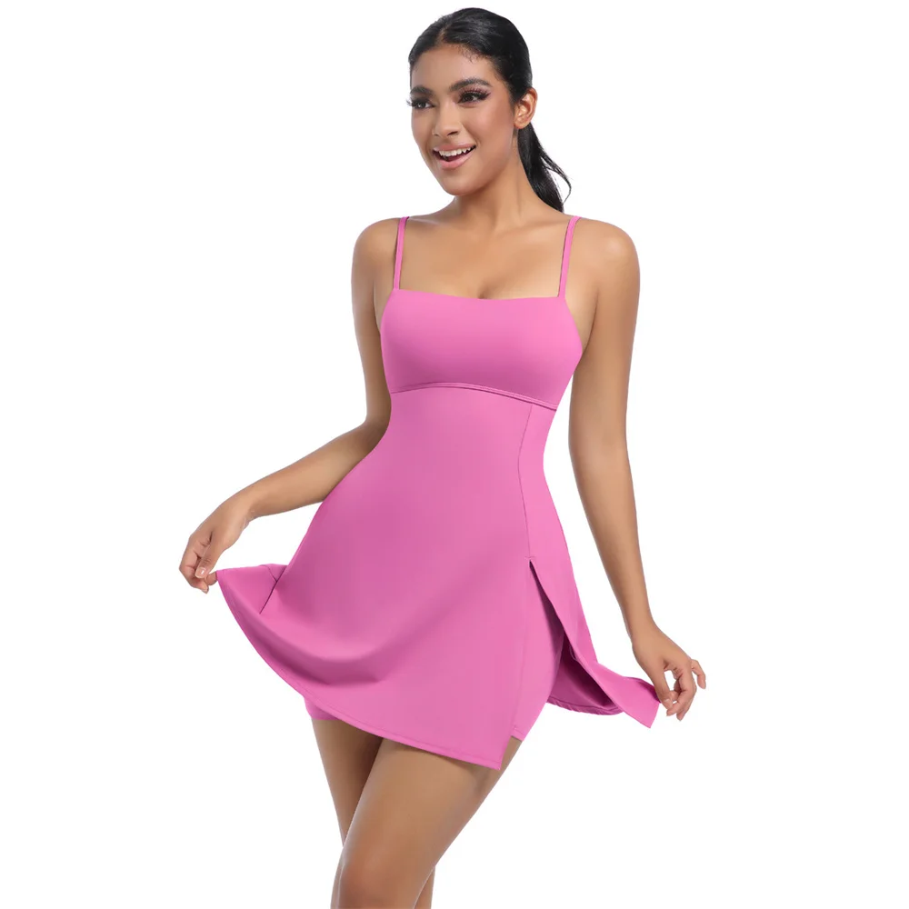 Women's Yoga Rompers Backless One Piece Tummy Control Dress Jumpsuit Padded Sports Bra Romper Yoga Tennis Fitness Sportwear