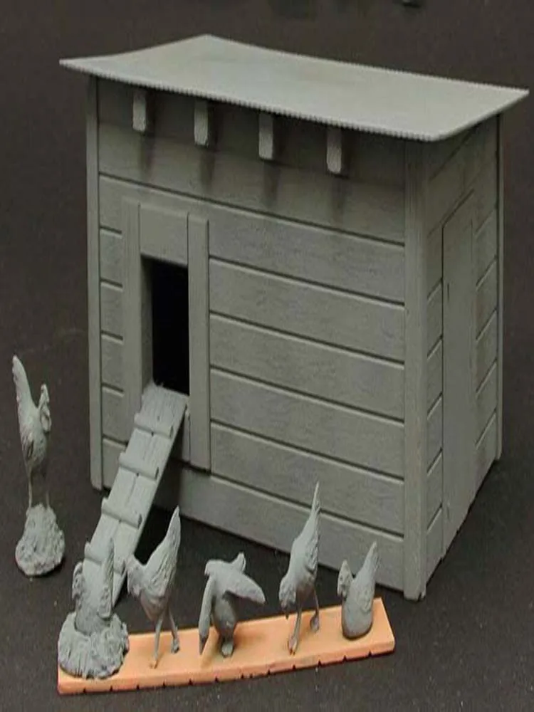 

1/35 старинная фотосессия с курятником (6 цыплят) фотоэлемент миниатюрный gk Неокрашенный без сборки