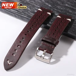 Genuine Leather Quick Release Smartwatch Strap - Elegant Business Wristband - 22mm (Wine Red Silver)