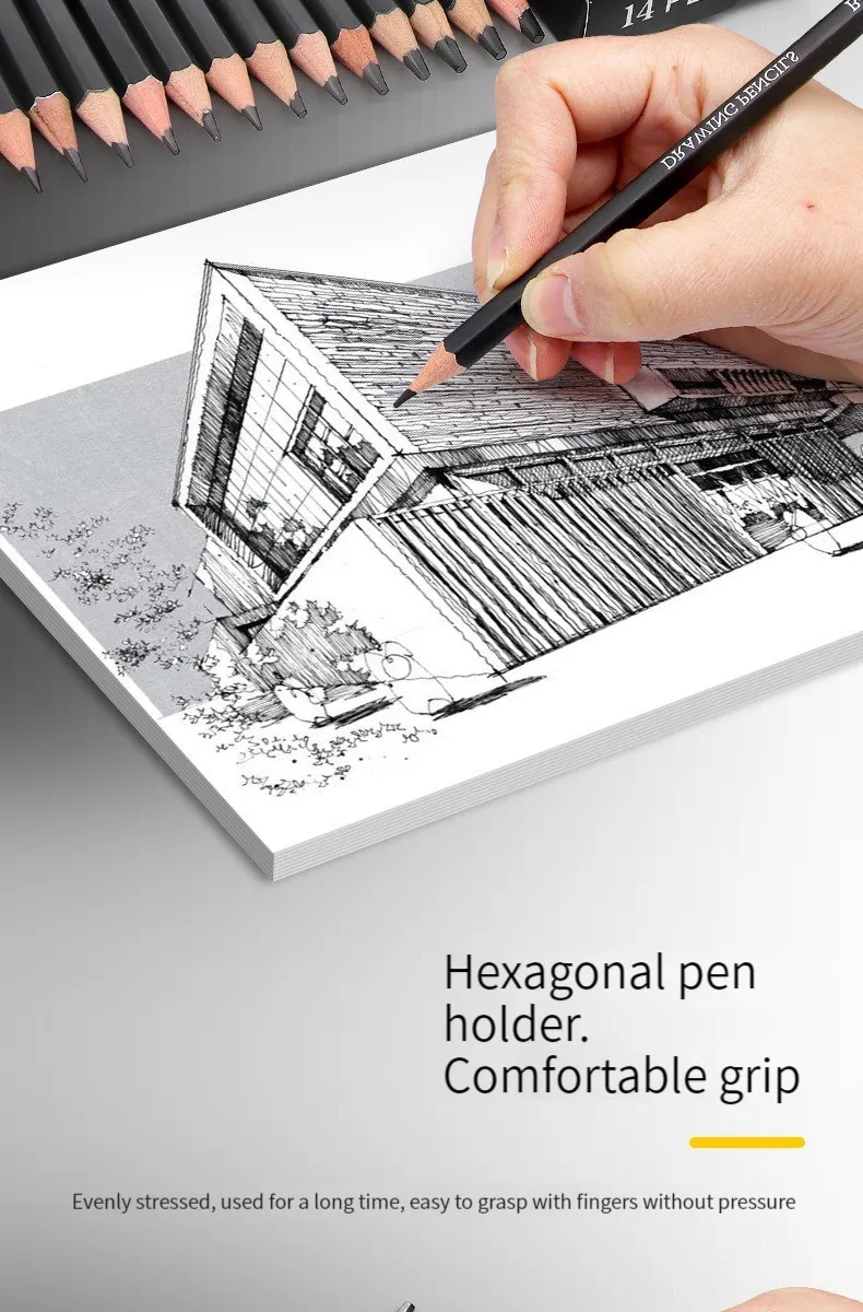 14-teiliges professionelles Skizzen-Bleistift-Set HB 2H 4H B 2B 3B 4B 5B 6B 7B 8B 10B 12B 14B Graphit-Kunst handbemalter Stift Schulbriefpapier – Detail 10