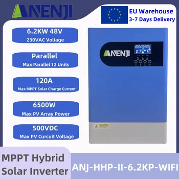 Hybrid Solar Inverter 6.2KW 48V MPPT 120A Pure Sine Wave 500VDC PV Solar Charger 220V Off-Grid Solar Inverter Support Parallel