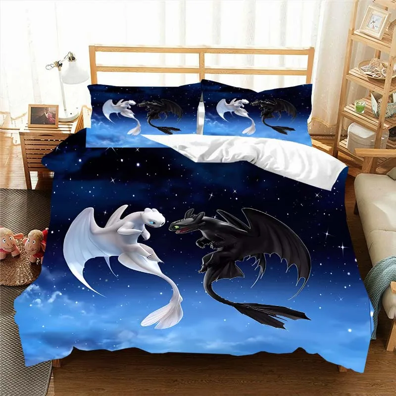

Комплект постельного белья с изображением дракона из анимированной пленки, пододеяльник, одеяло, кровать, односпальная и двуспальная кровать, полный комплект постельного белья для молодых детей, девочек и мальчиков