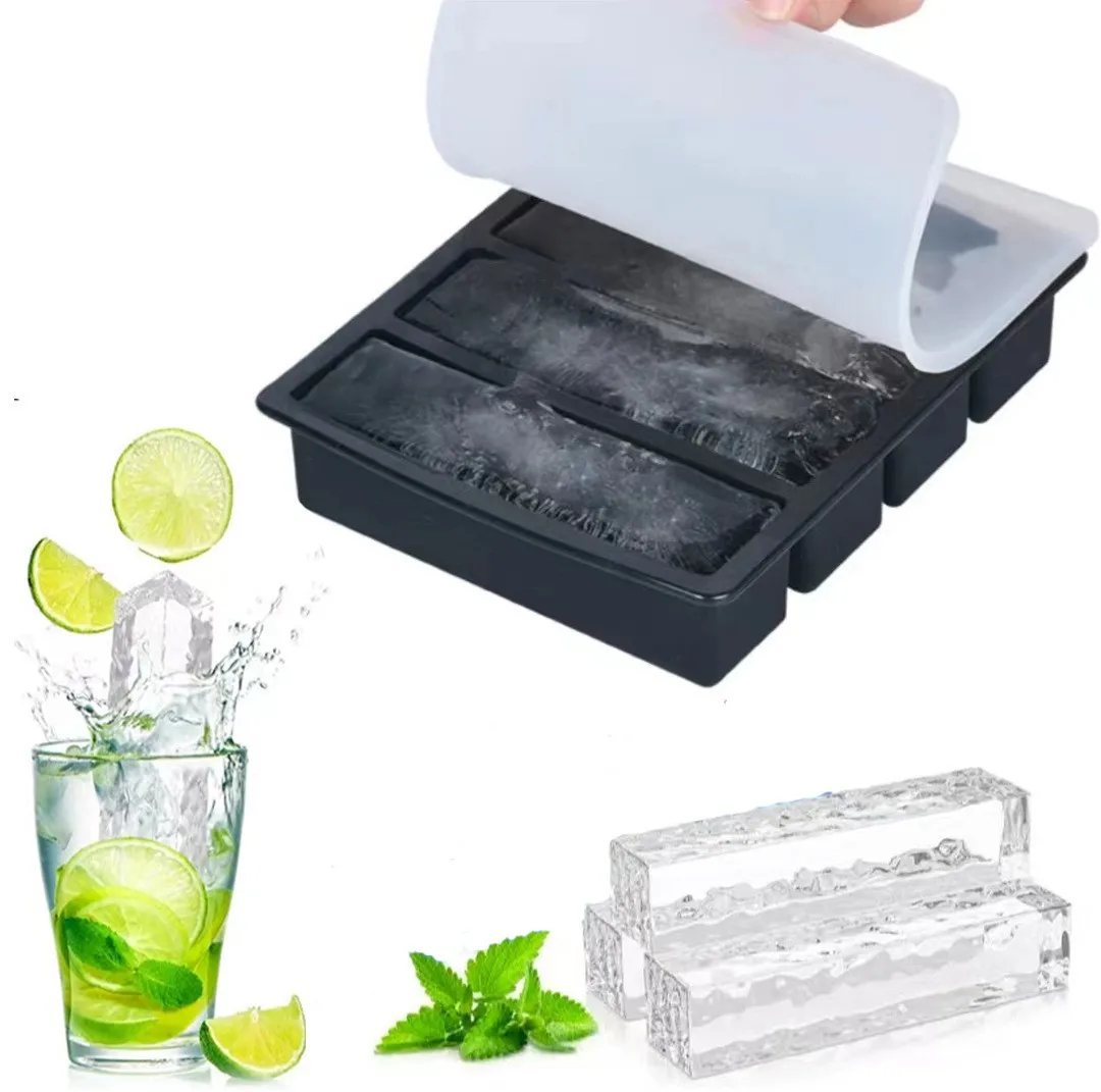 1pcs Silicone 4-Link Silicone Square Ice Grid With Cover For Ice Block Making Mold Creative Making Box Cube Maker ice mold ice cream molds