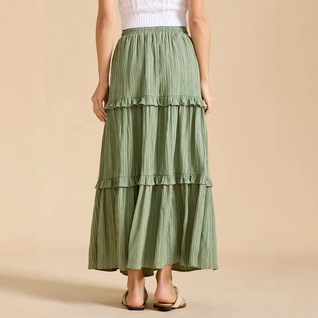 Women Elastic Waist Lace Up A Line Summer Skirt