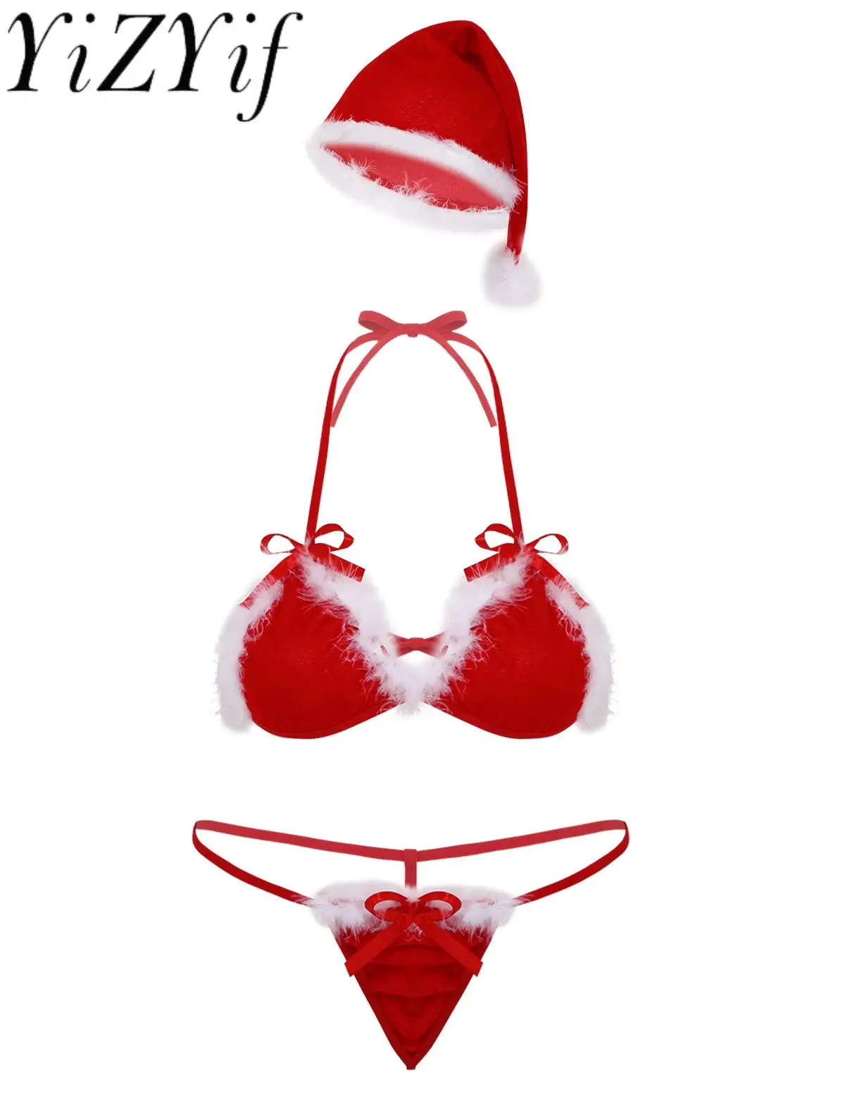 Womens-Sexy-Soft-Velvet-Santa-Claus-Bikini-Set-Nightwear-Christmas-Xmas ...