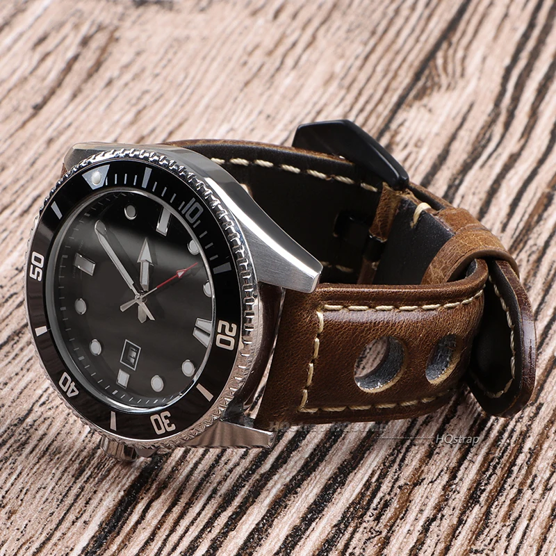 Vintage Cowhide Leather Watch Strap with Pin Buckle - Fashionable Watch Band