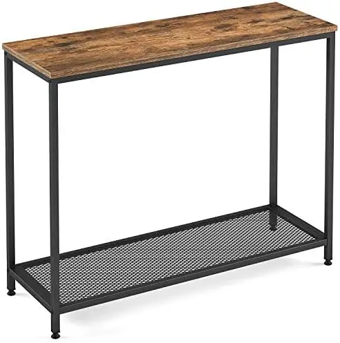 

Table with Storage Shelf, 2-Tier Sofa Table, Accent Furniture Entry Table for Entryway, Hallways, Living Room, Wood with Black S