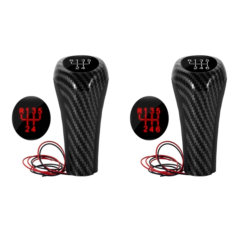 Carbon Fiber Manual Gear Shift Knob W/LED Red Backlight Leather Shifter