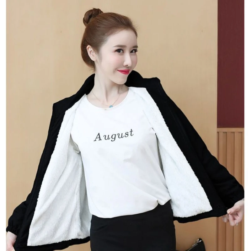 

Women Windbreaker Winter Autumn Women's Fleece Jacket Coats Loose Mid Long Overcoat Zipper Pocket Female Basic Coat