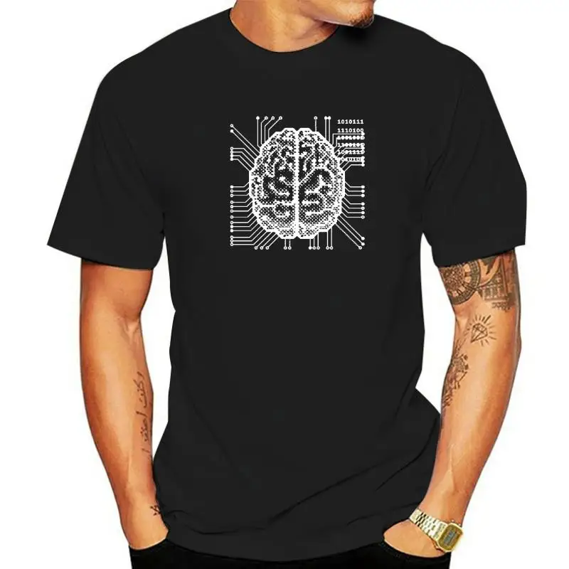 

Новая забавная футболка с рисунком науки и технологии, Мужская футболка с искусственным интеллектом и мозгом, уличная одежда, винтажный хипстер в стиле хип-хоп