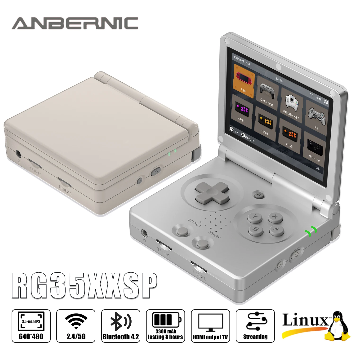 ANBERNIC RG35XXSP 3.5'' IPS Screen Flip Handheld Console Linux System HDMI-compatible TV Output  64G 5500 Games Pre-installed