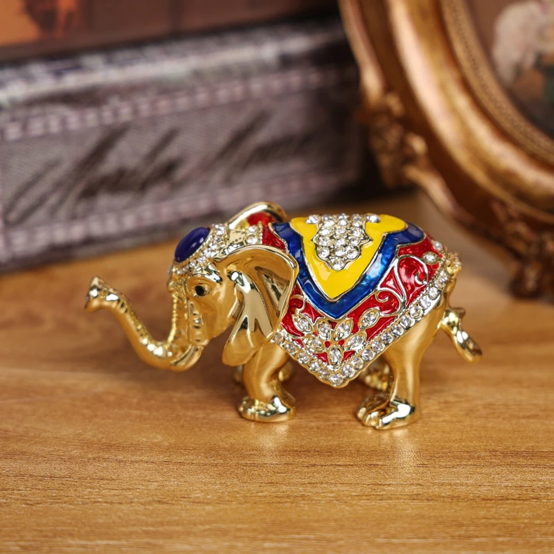 Shinnygifts Antique Jewelry Box for Souvenir, Set of 5 parts, Antique Style Elephant Decoration Metal Jewelry Box