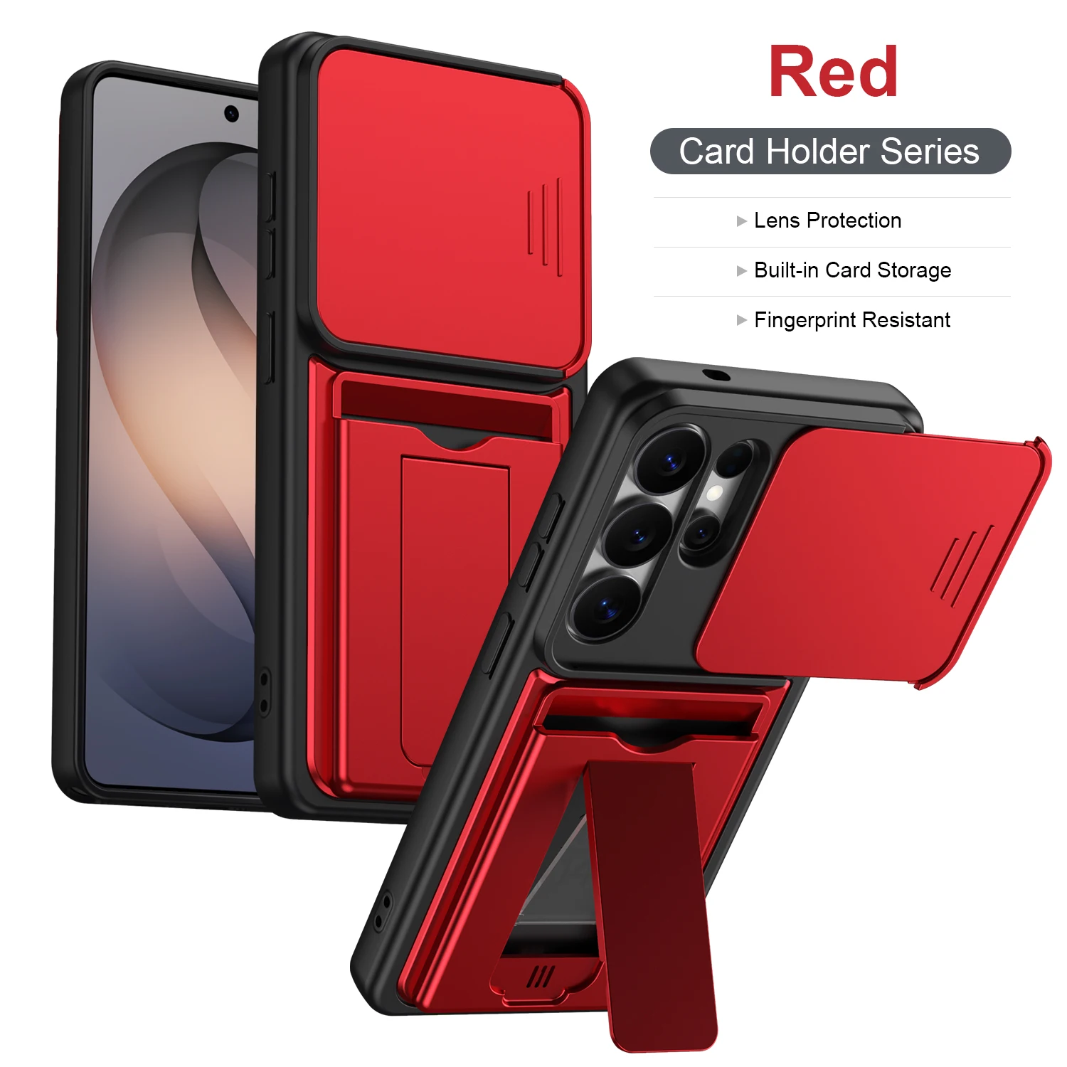 Heavy Duty Shockproof Card Holder Wallet Case with Lens Protection