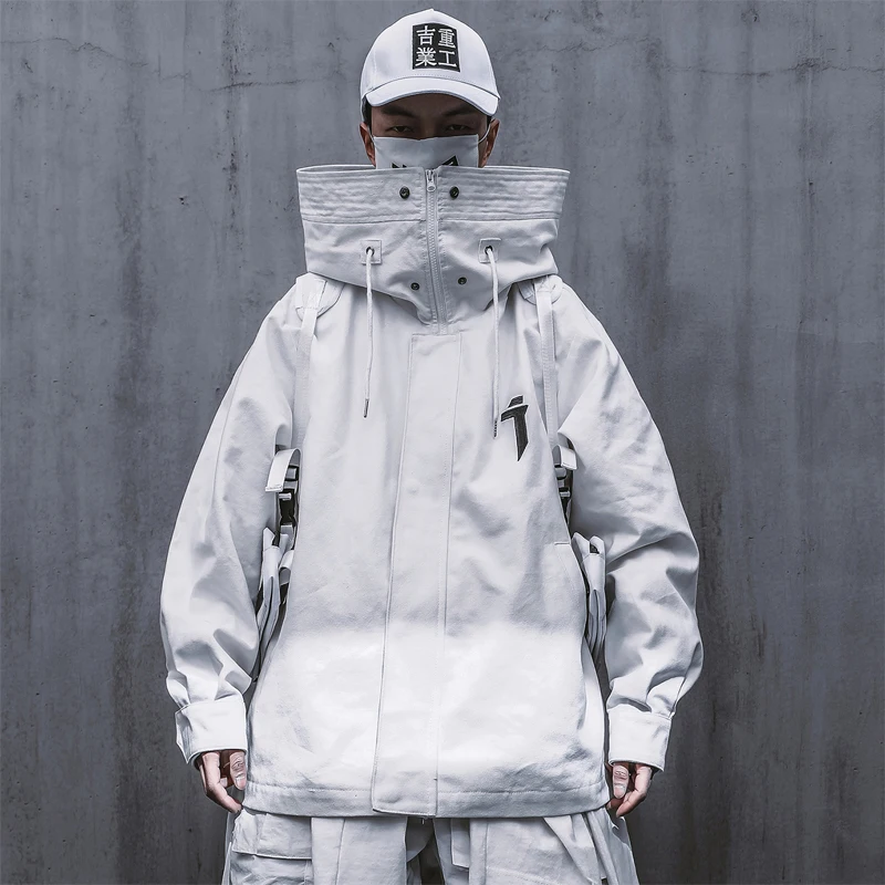 Spring trend functional wind high collar coat loose hooded work jacket Men's clothes Harajuku Hiphop Safari Style outer garment 5