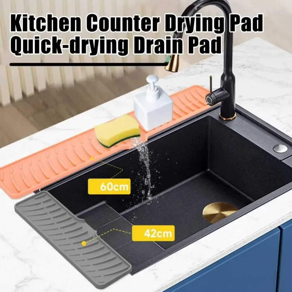 Kitchen Bathroom Faucet Silicone Mat Anti-Slip Sink Drain Mat Slope Diversion Drainage Mat Tableware Drying Protection Mat