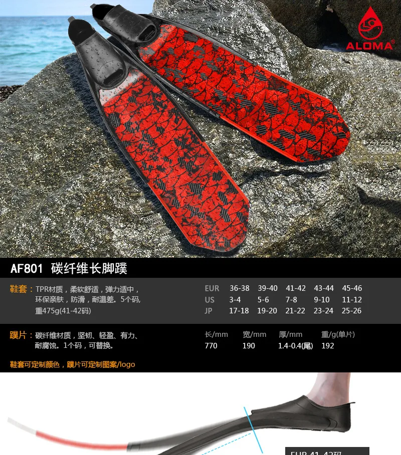 Carbon fiber flippers free diving long flippers package feet deep diving  lunges flippers flippers piece removable replacement