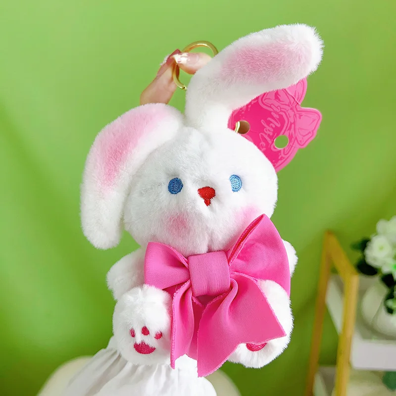 Kawaii Plush Bear Key Chain Cute Pink Bow Tie Rabbit Bear Doll Bag Pendants  Keychains Toys Soft Cotton Key Chain Girls Kids Gift