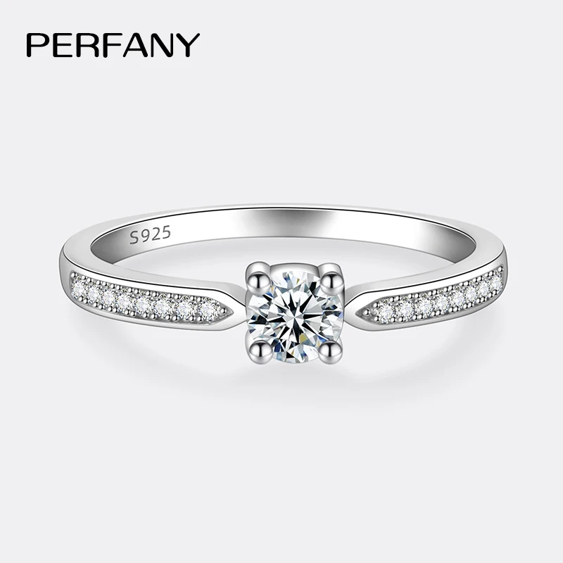 Silver Ring Wedding Rings Silver Rings Moissanite Ring PERFANY 0.3CT Moissanite Ring for Women S925 Pure Silver Four Claw Laboratory Diamond Compact and Exquisite Wedding Jewelry
