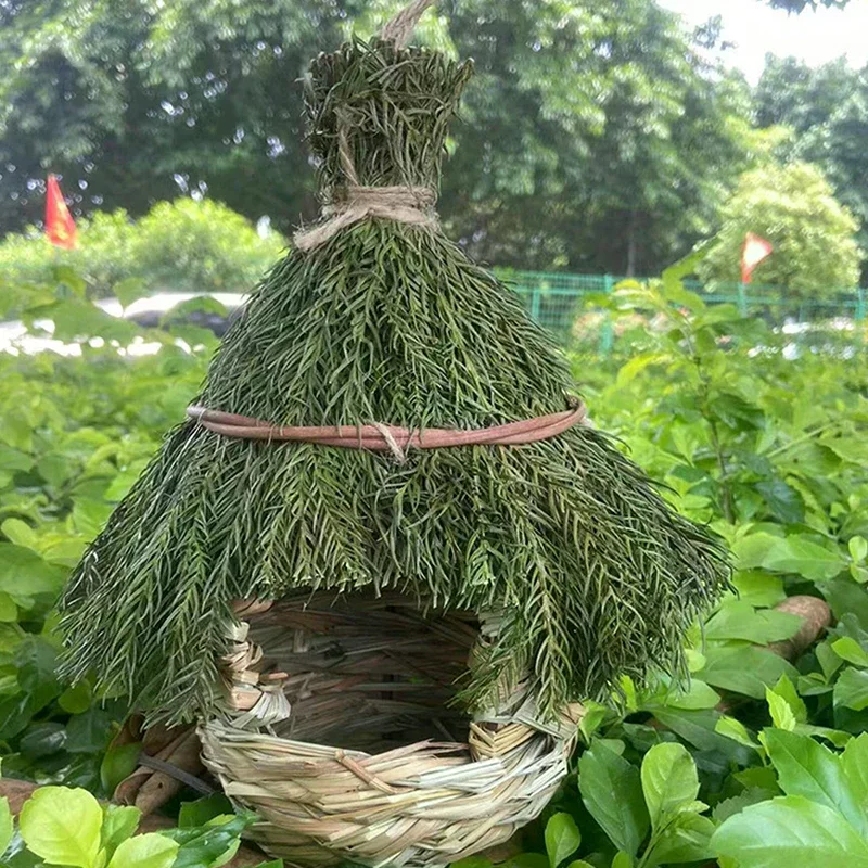 บ้านนกที่มีเอกลักษณ์ บ้านนกที่สะดวกสบาย บ้านนกที่ถักด้วยมือจากหญ้าธรรมชาติ บ้านนกฮัมมิ่งเบิร์ดสำหรับตกแต่งสวนกลางแจ้ง ที่ซ่อนตัวริมหน้าต่าง