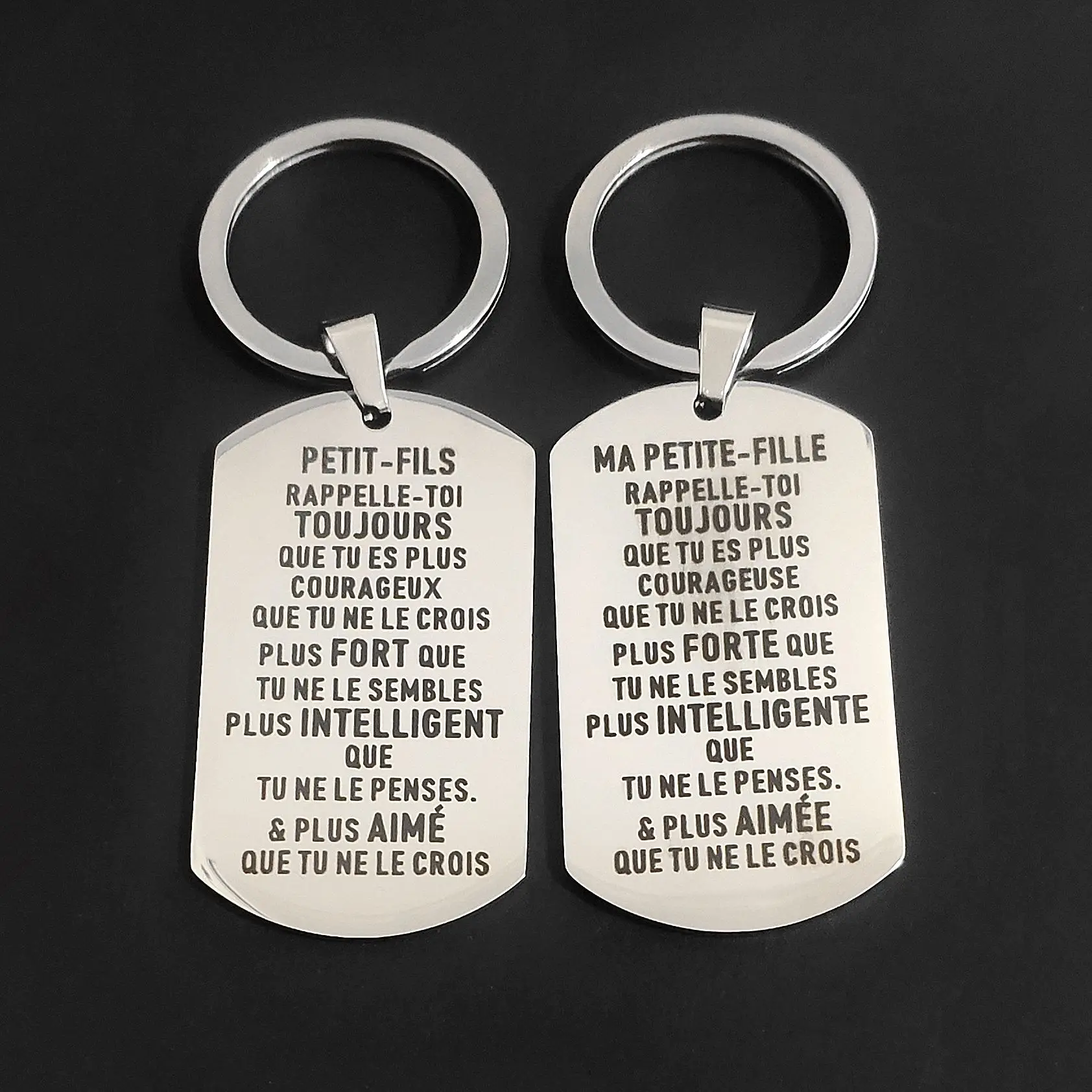 Ornaments Keyring Creative Keychain For Car Keys Petit-Fils Ma Petite-Fille Wedding Birthday Gifts Stainless Steel Military Tags