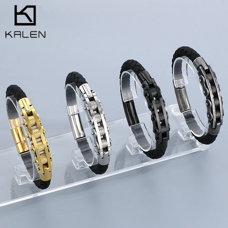 Vintage Stainless Steel Bicycle Chain Bracelet for Men Punk Woven Charm Leather Bracelet Gift Trend Party Jewelry