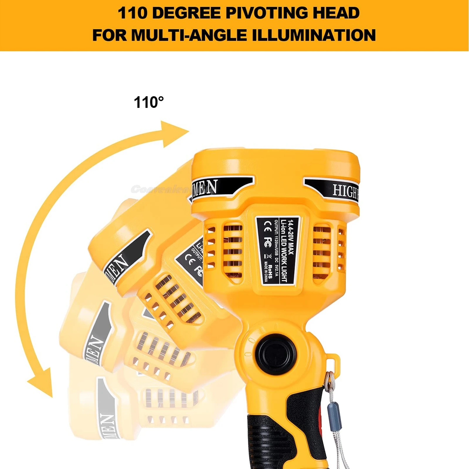 1120LM Flashlight Spotlight for Dewalt 14.4V-20V Battery Cordless LED Work Light