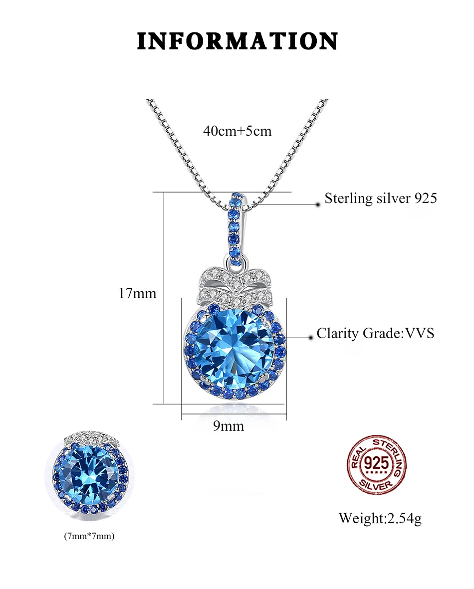 Collier en argent sterling avec topaze bleue de Londres pour mariage, fête de Noël et fête des mères_voghion.com