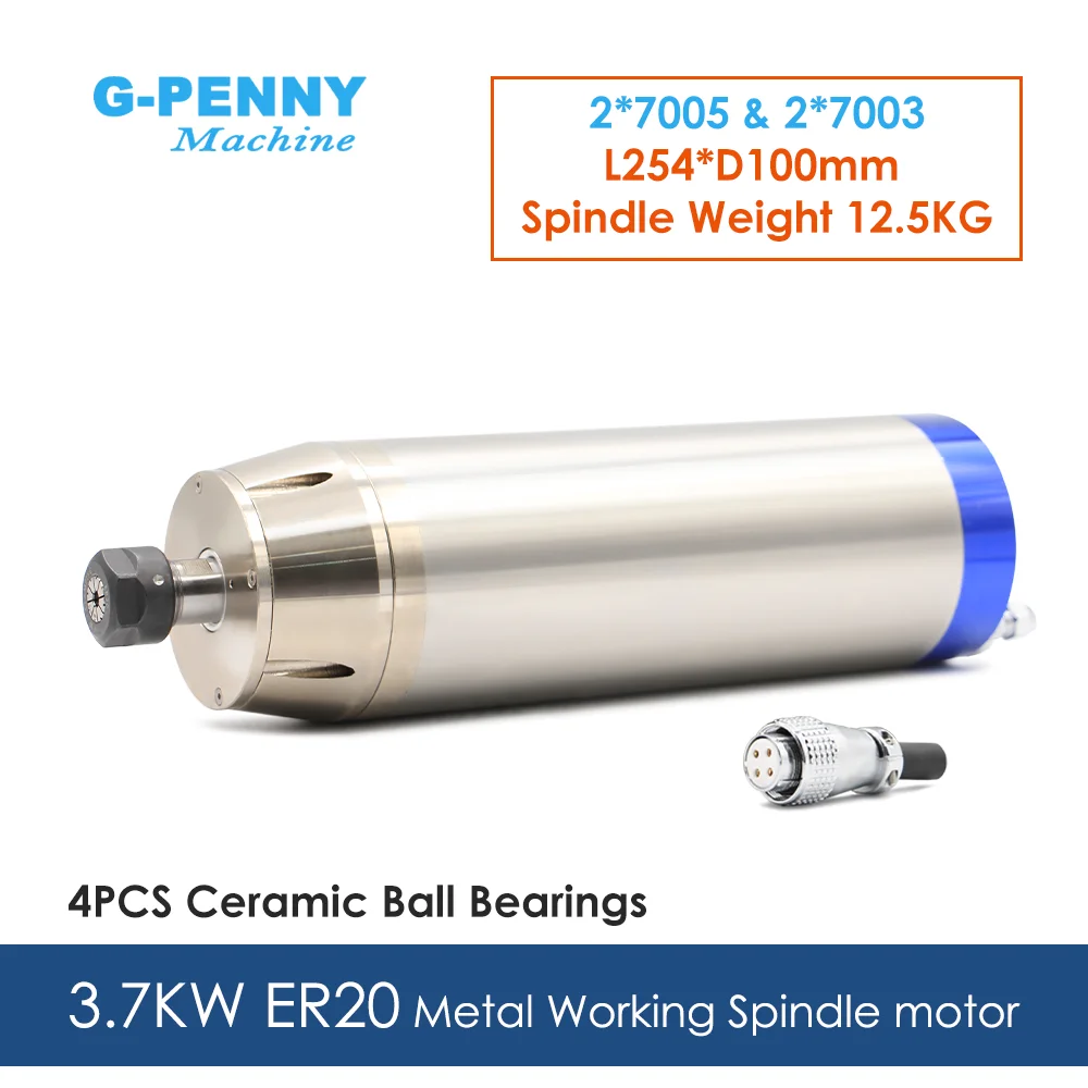 G-Penny 3,7 kW Metallbearbeitungsspindel ER20 für Edelstahl, Kupfer, Stahl 800 Hz 6000-12000 U/min Pol = 4 Wassergekühlter Spindelmotor
