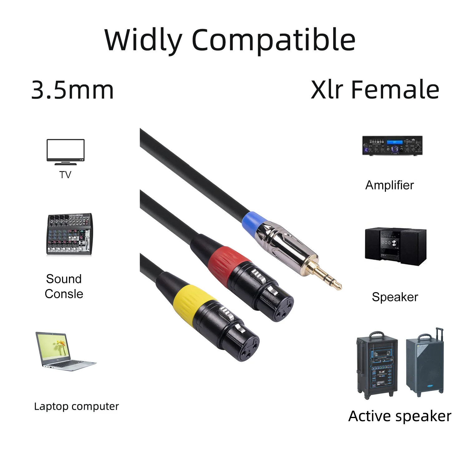2022 New 3.5mm Stereo Jack Male to Dual XLR Female OFC Aux Audio Cable Foil+Braided Shielded  3m