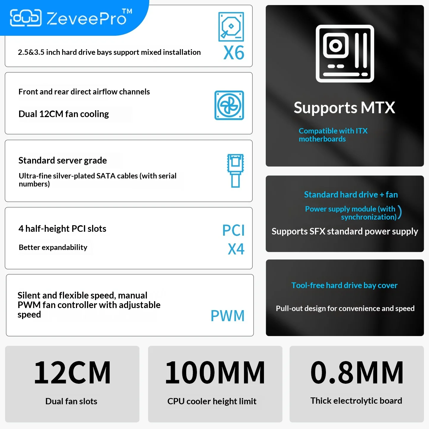 6베이 NAS 케이스 키트(SFX 파워 서플라이 포함) MATX ITX 서버 섀시 핫스왑 백플레인 스토리지 케이스