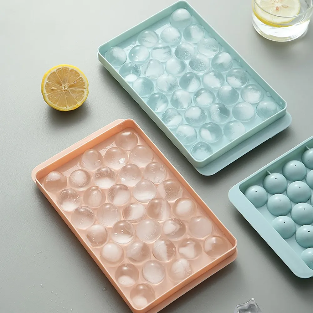 18/33 Well Ice Box With Lid Ball Ice Tray Plastic Cube Mold Refrigerator Ball Mold Box Round