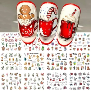 Рождественские наклейки для ногтей с имбирным пером, рождественские колокольчики, Слайдеры для воды с Падуба, дизайн для сладкого кофейного торта, зимние наклейки для маникюра