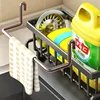 Space Saving Kitchen Sink Dish Rack Sponge Holder Water Drain Basket Countertop Storage Organizer for Cleaning Supplies 4
