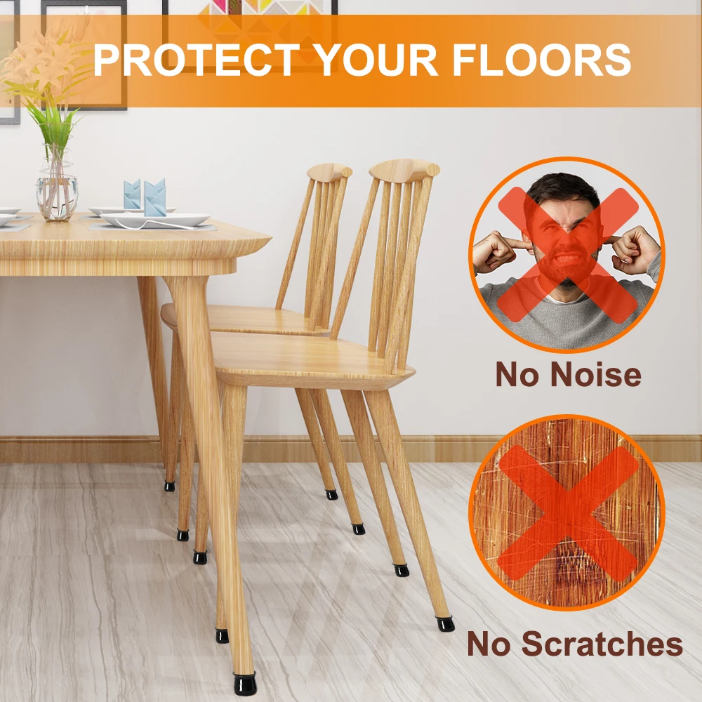 Silicone Chair Leg Floor Protector Caps with Non-Slip Felt - Prevent Scratches on Hardwood Floors (Set of 36)