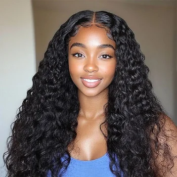 Glueless 28” Long Natural Black Kinky Curly 13*6 Lace Front Jewish Human Hair Wig Baby Hair HD Lace European Hair Preplucked