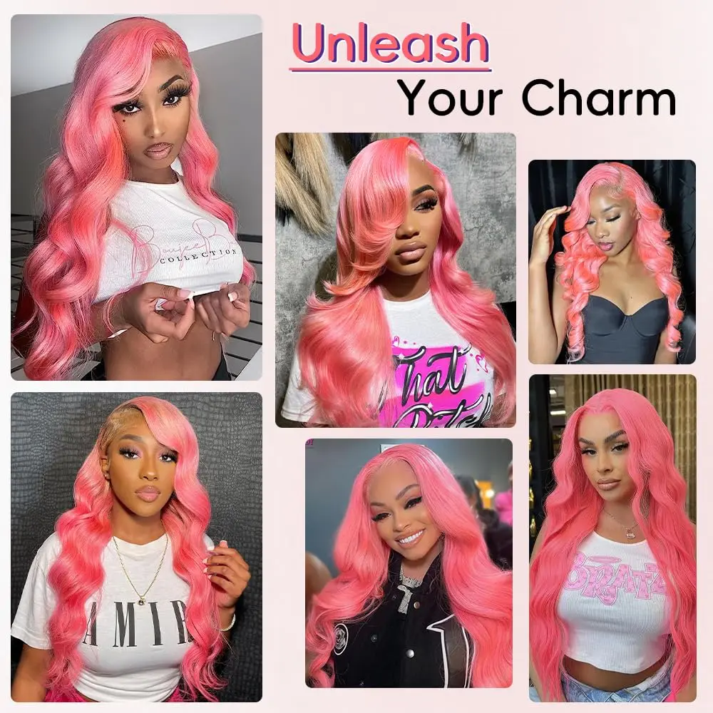 250% Density Pink Human Hair Wig Body Wave Lace Front Wigs 13x6 Hd Lace Frontal Wig Brazilian 30 Inch Colored For Black Women