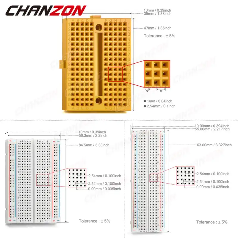 170 / 400 / 830 Tie Points Solderless Breadboard MB-102 BB-801 SYB-170 Prototype Universal PCB Jumper Dupont Test Bread Board - Image 3