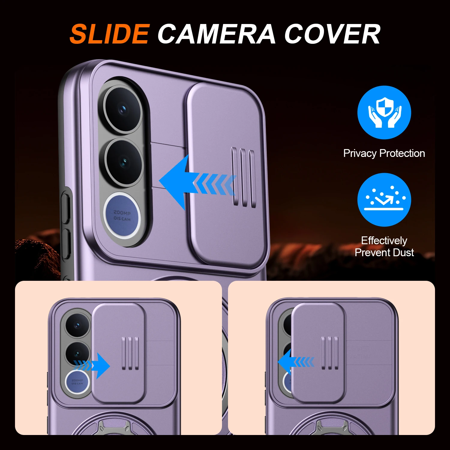 Enhanced Shockproof Magnetic Ring Stand Holder Phone Case with Camera Flip Protection