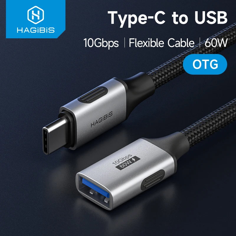 Cabo Adaptador OTG Hagibis USB-C para USB Tipo C Macho para USB Fêmea 10Gbps para iPhone 17/16/15 Pro, iPad, Pen Drive e Mouse