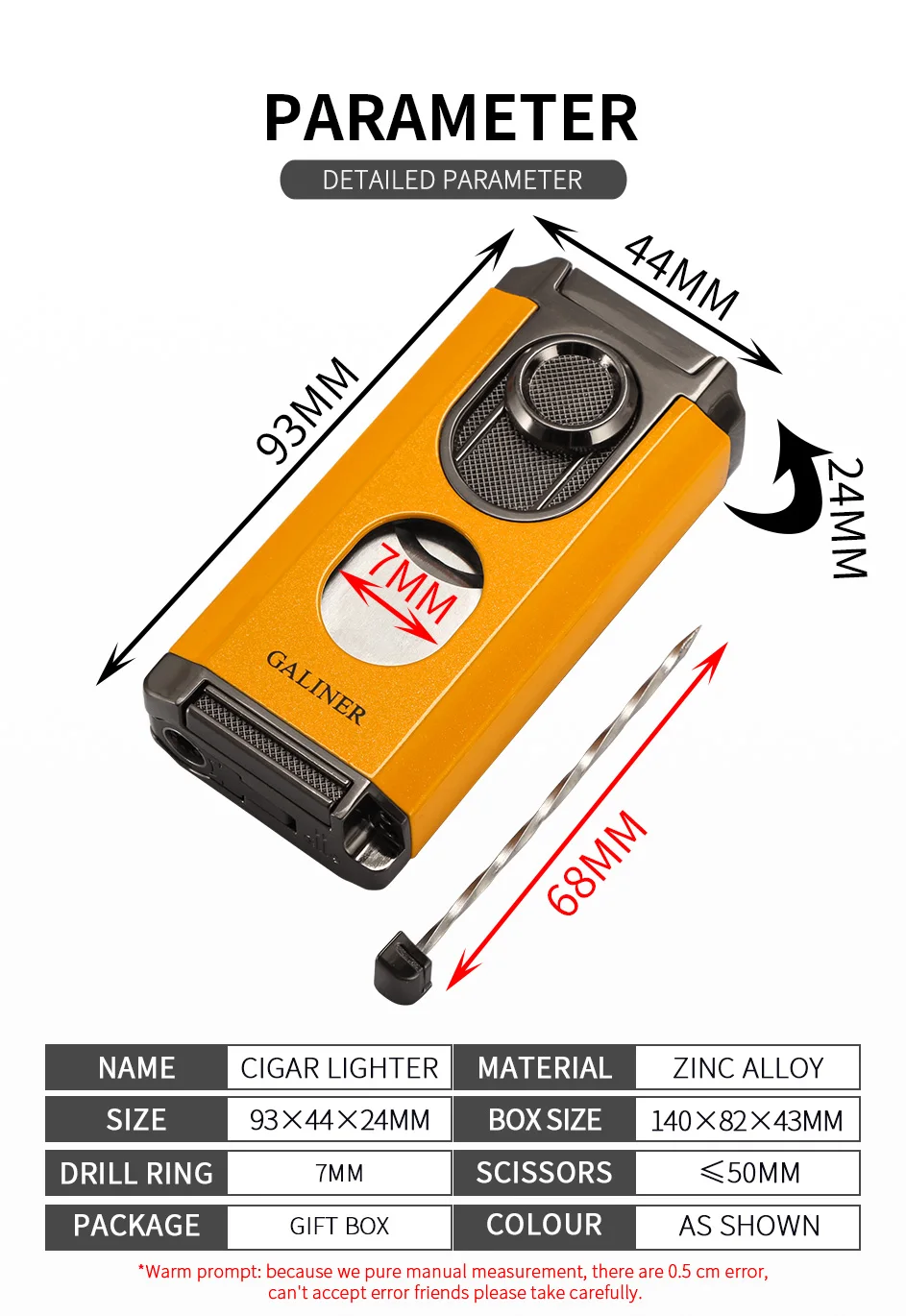 Description Picture 2 of itemGaliner Cigar 3 Jet Flame Torch Lighter Stainless Guillotine Cutter PunchButane Gas Smoking Lighters For Cigar Lighting Tool