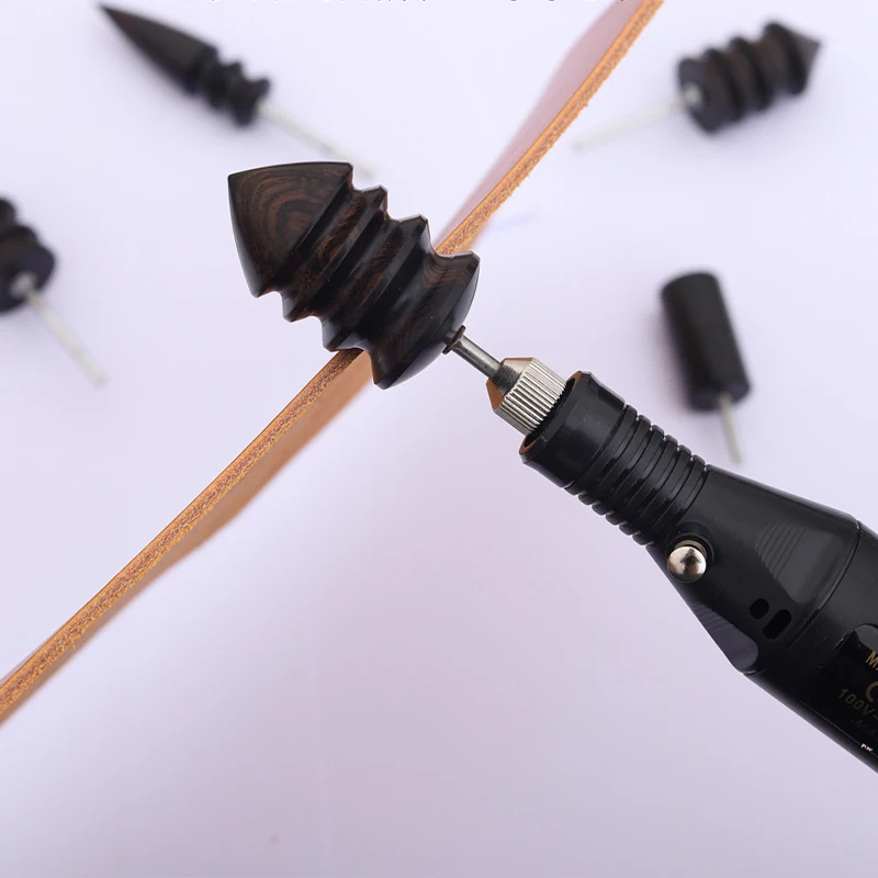 Black Ebony Wood Leather Burnisher Polished Rods Leather Craft Edge Slicker Tool Electric Polished Tip Head DIY Rotary Sets,leather craft tool kit,leather craft tools