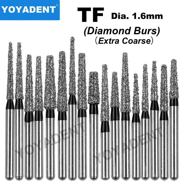TF Type Extra Coarse Dental Diamond Burs Dentistry Drills Dental Burs for High Speed Turbines Dentist Tools Dia.1.6mm 10Pcs/Pack