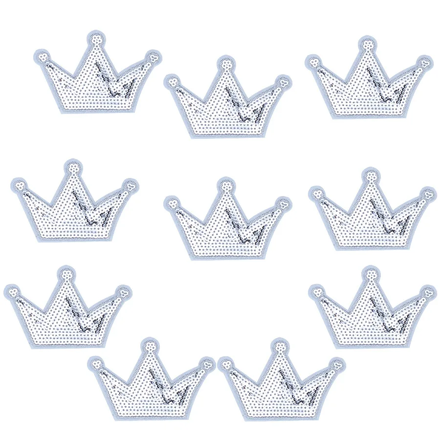 10pcs Sequin Bling Crown Patches For Clothes Iron On Applique