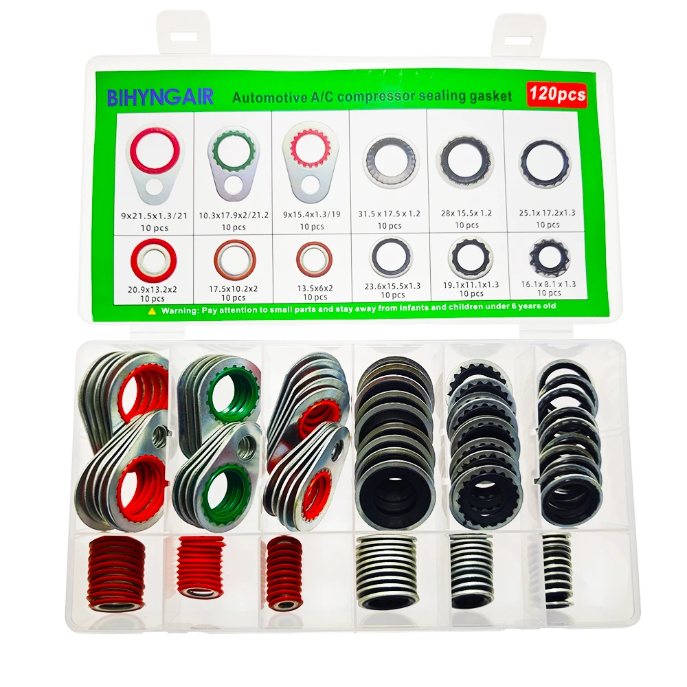 120 조각 에어컨 조절 시스템 압축기 가스켓 씰, 자동차 에어컨 압축기 포트 씰링 키트